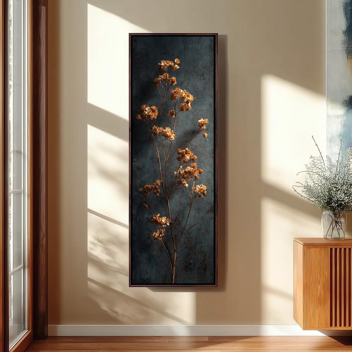 XBTYKPB Tall Narrow Dried Flower Canvas, Long Vertical Bronze Floral Art, Skinny Botanical Print, Wall Decor, Vintage Painting(30x90cm/Frameless)