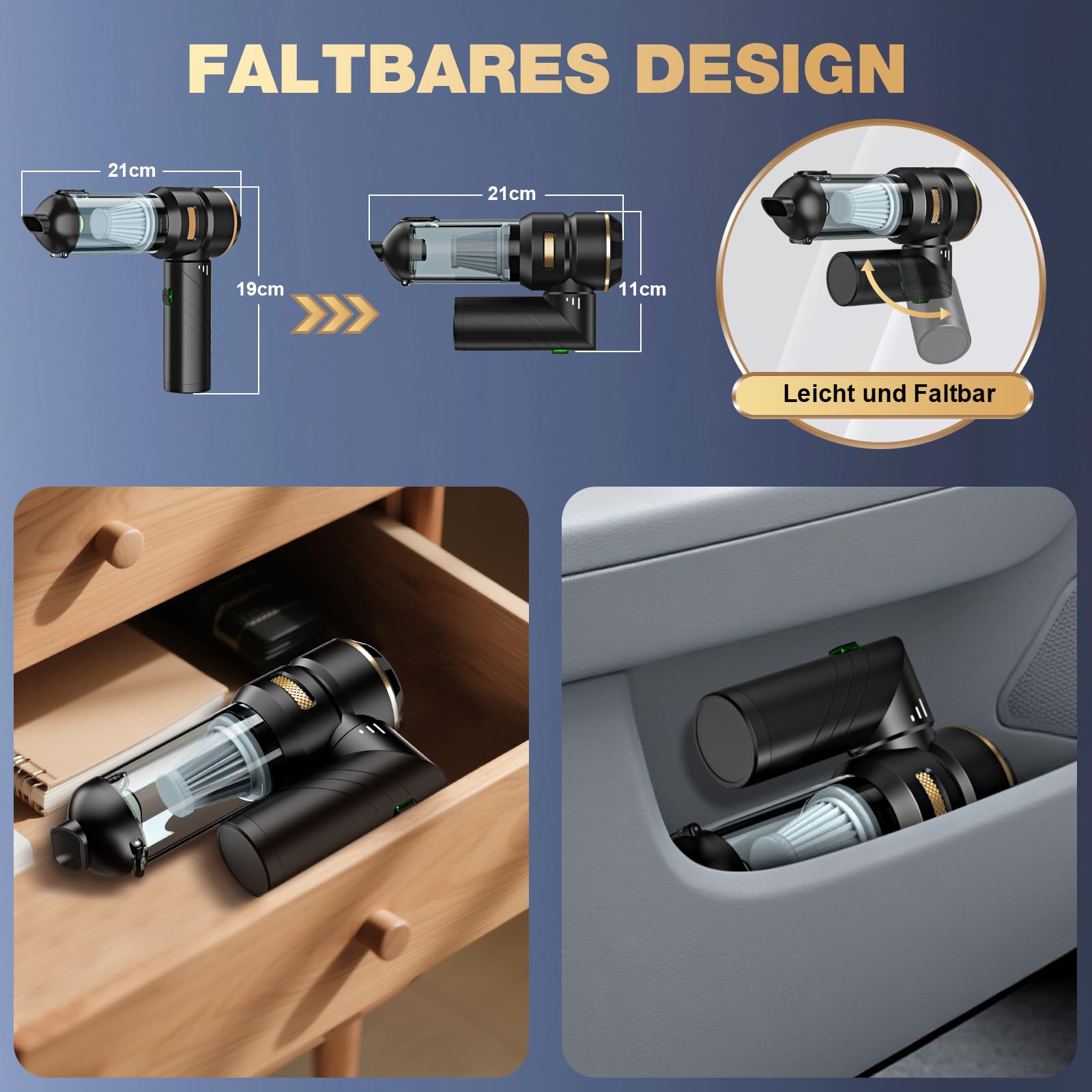 Handstaubsauger Akku 4-in-1,Auto Staubsauger Stark,28000PA HandstaubsaugerKabellos,3-Gang 240000 U/min Handstaubsauger Akku Testsieger für Auto,Küche,PC,Sofa,Büro,Haus& Tierhaar Reinigung