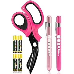 MEUUT 3 Pack Pen light & Medical Scissors-One Pantented Trauma Scissor Two LED Penlight with Pupil Gauge -8" Bandage Scissor for Nurse Doctor EMT
