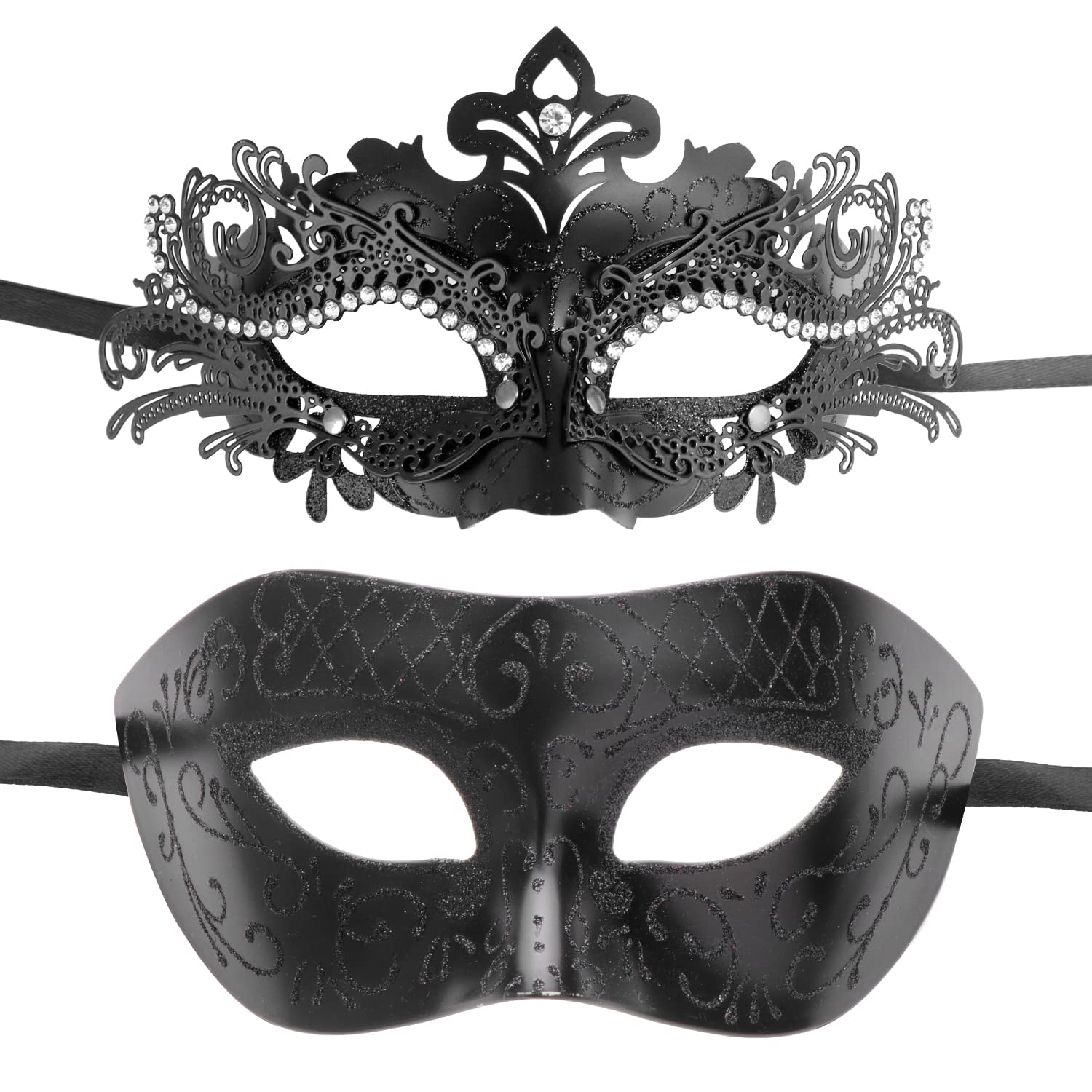Couple Masquerade Metal Masks Venetian Halloween Costume Mask Mardi Gras Mask Cosplay Party Costume Ball Wedding Party Mask (Black) โ image 1