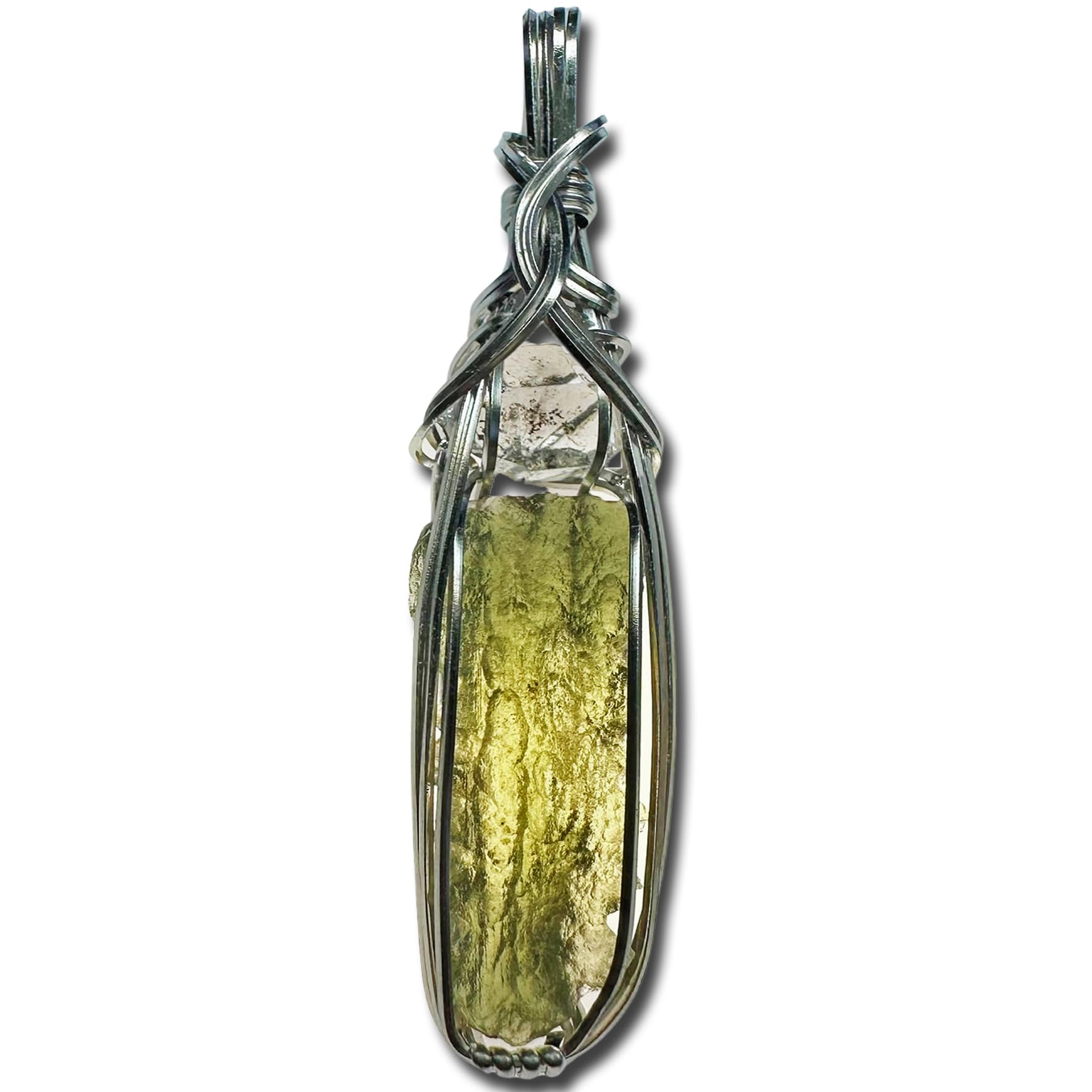 Rocks2Rings Moldavite Crystal Necklace with Herkimer Diamond Jewelry - Certified Moldavite Crystal Real Czech Republic Stone High Vibrations Moldovite Pendant
