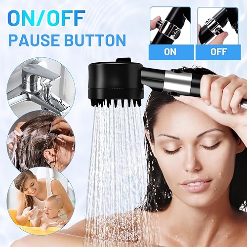 Miniatura 6 de Cabezal de ducha filtrado con mano, flujo de agua de alta presión y 4 modos de pulverización, lavado a presión para agua dura, juego de cabezal de