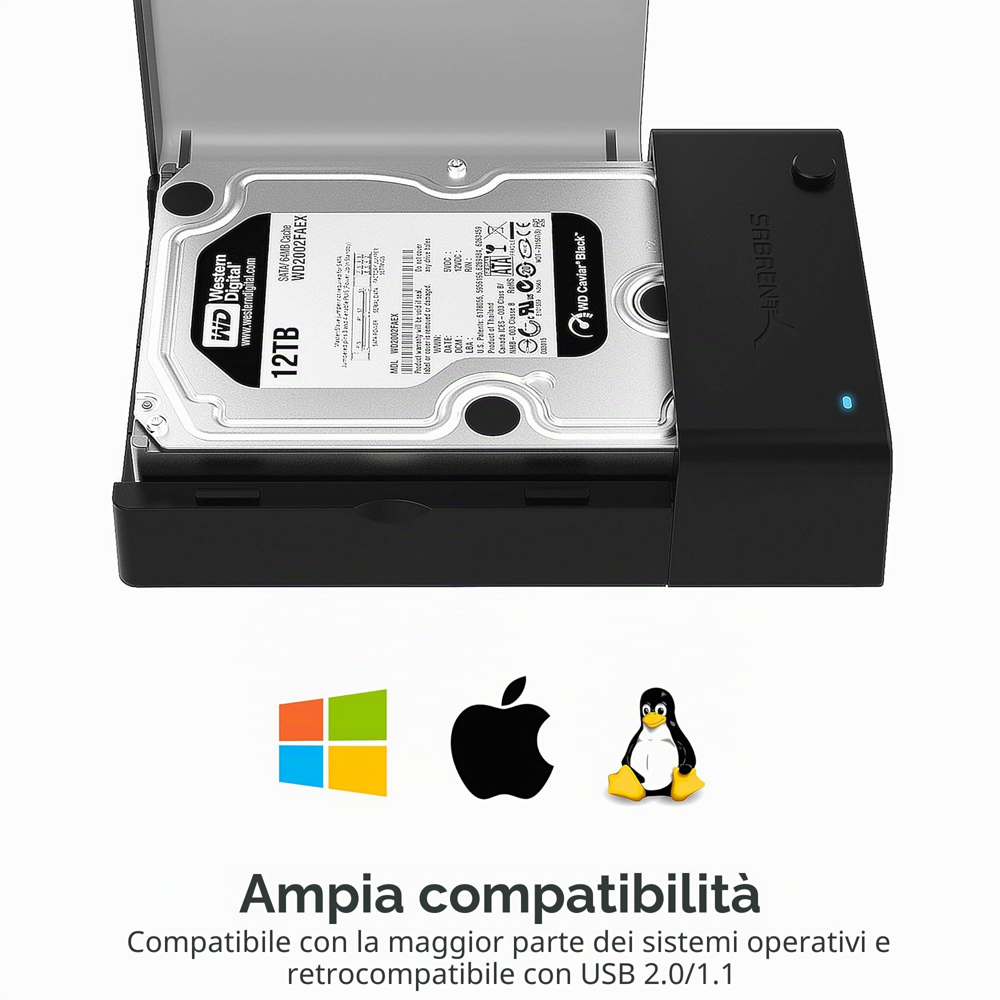 SABRENT Docking Station SSD Hard Disk Esterno HDD 2.5 o 3.5 pollici, USB 3.2 Gen 1 a SATA [Supporta UASP] (EC-DFLT)