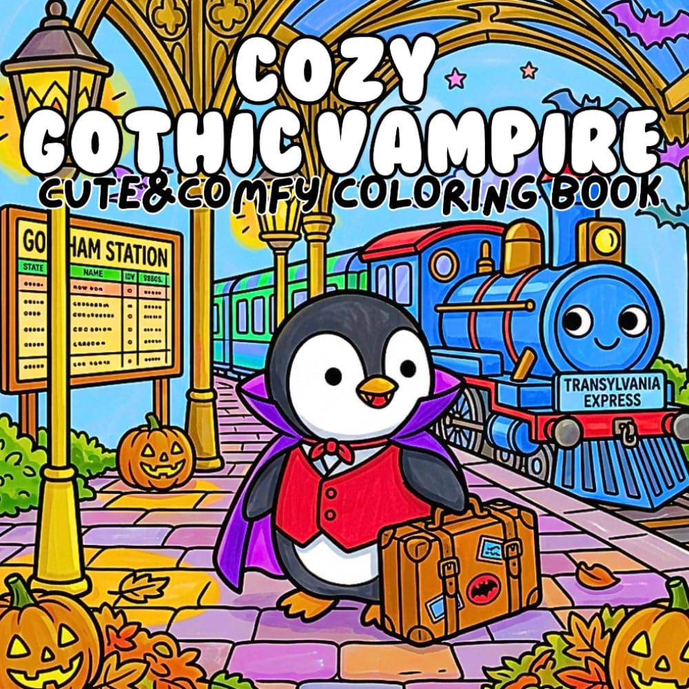 Cozy Gothic Vampire Cute & Comfy Coloring Book:: Kawaii Halloween Animals in Spooky Castles, Bats & Pumpkin Scenes for Kids