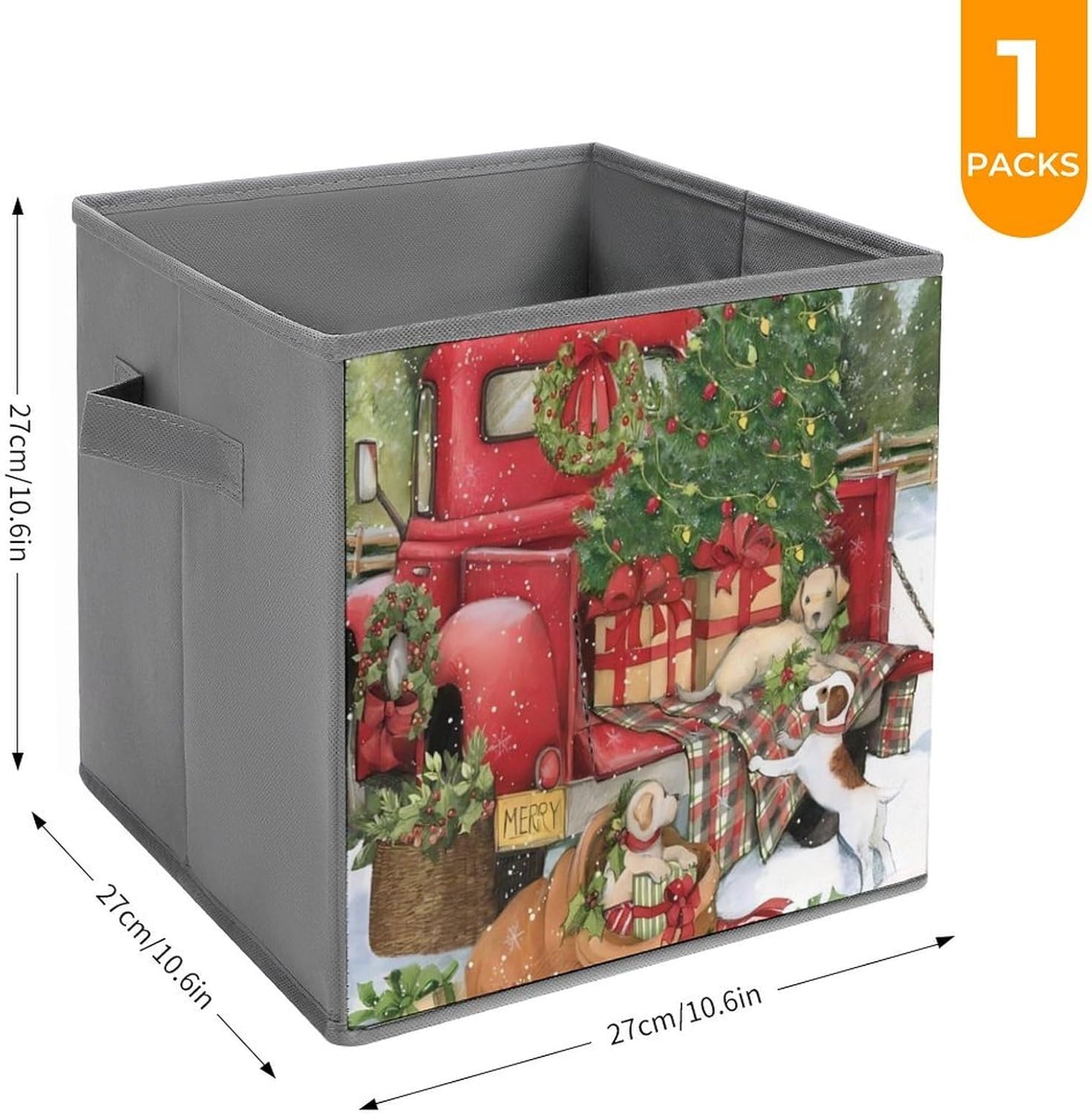 Collapsible Rectangular Storage Bin with Handles, Christmas Pattern Clothes Organizer Basket for Home, Kitchen 1PCS