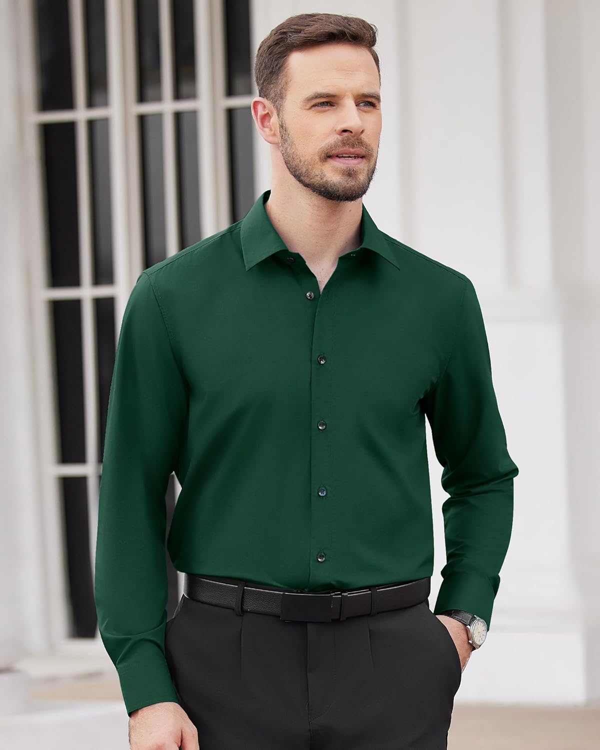 Alimens & Gentle Men's Dress Shirts Long Sleeve Wrinkle Free Stretch Business Casual Wedding Button Down Shirt - Image 3