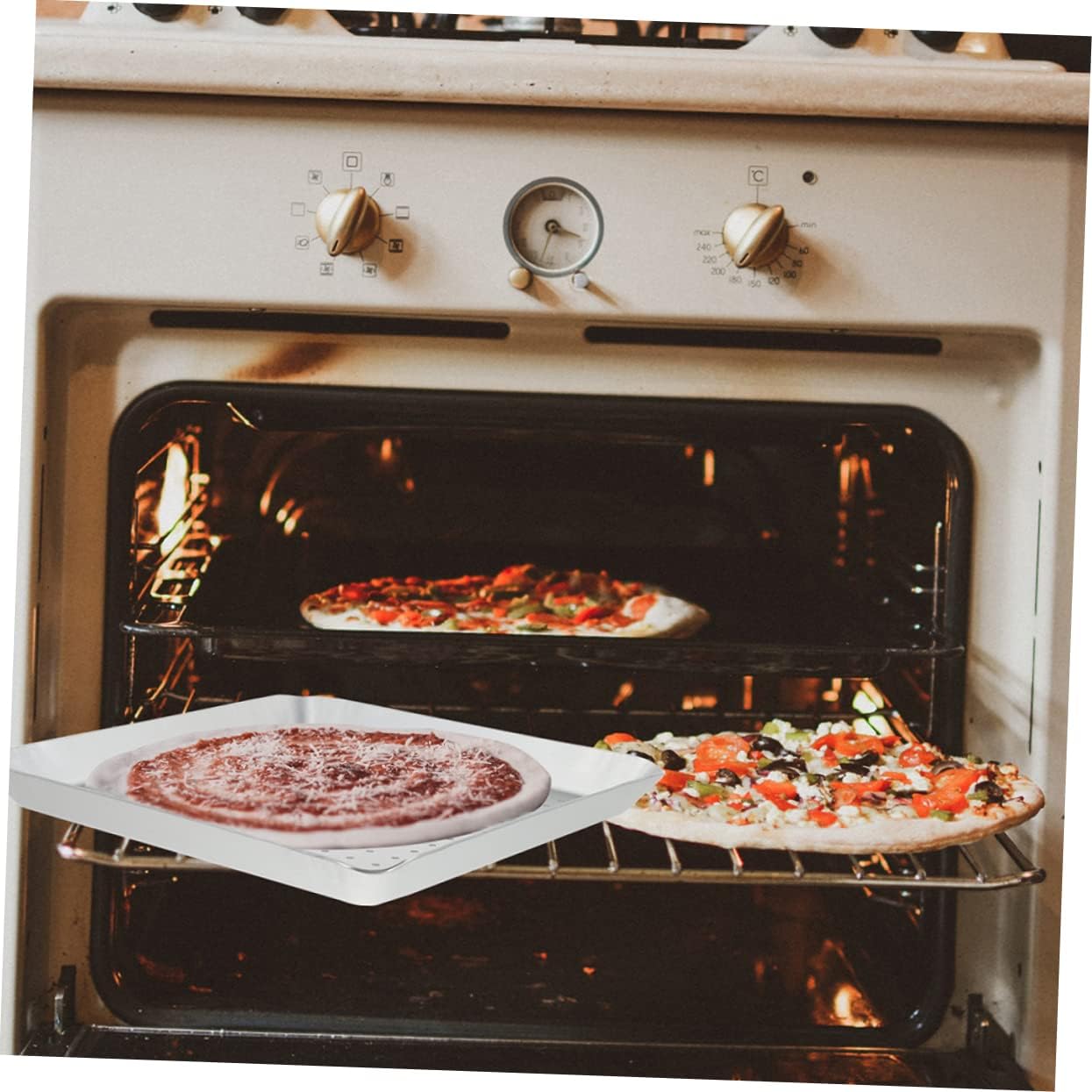 PRETYZOOM 1pc Pizza Pan Pizza Cooking Plate Baking Plates Tray Baking Pans Bread Loaf Pans for Oven Bakery Serving Pan Serving Tray Pan Aluminum Alloy Silver