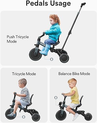 Miniatura 6 de besrey Bicicleta 5 en 1 para niños pequeños, triciclo para niños de 1 a 3 años, triciclo con asa de empuje, respaldo y cinturón de seguridad,