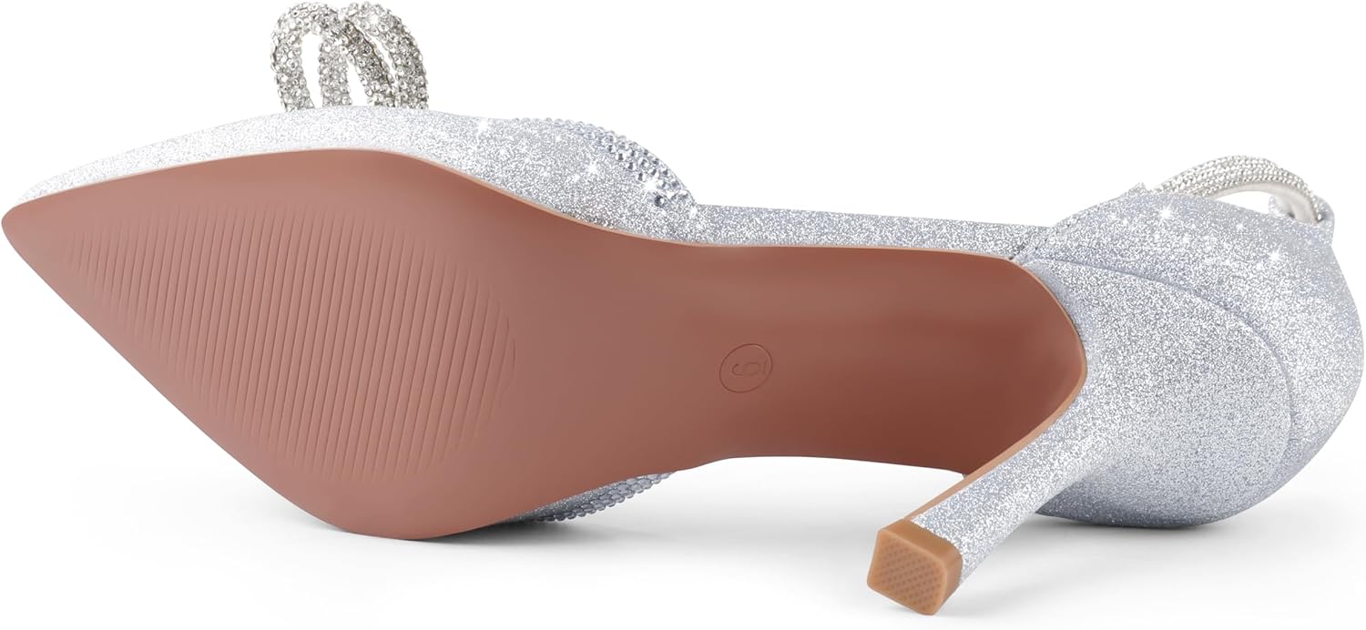 Zzheels Women's Wedding Heels Sparkly Rhinestone Stiletto Pumps Bow Heels Pointed Toe Ankle Strap High Heels Bridal Party Dress Shoes - Image 7