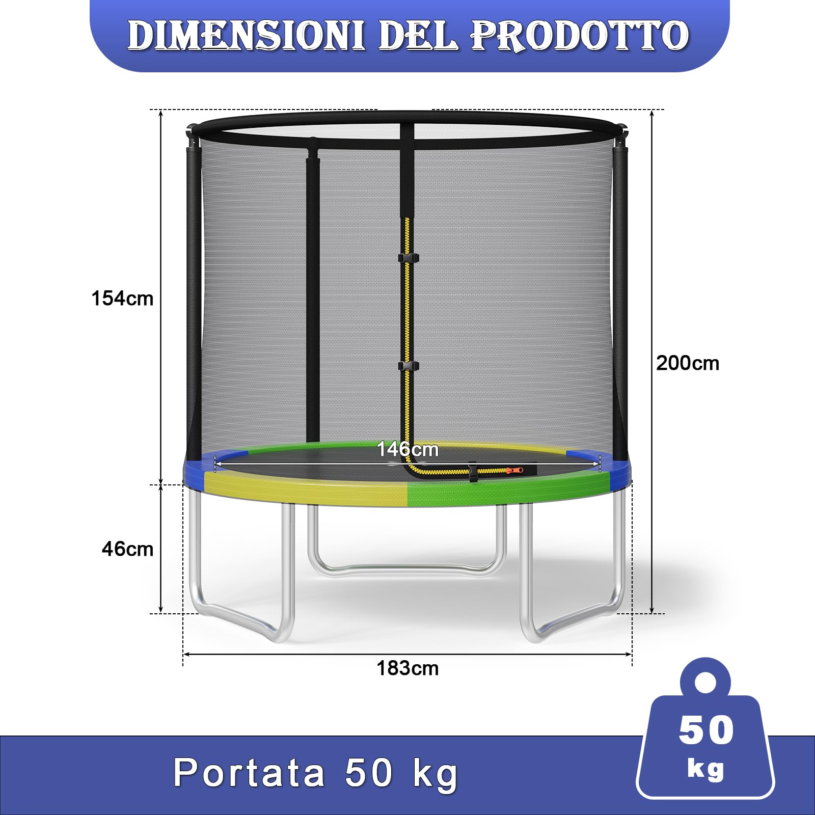 JUMMICO Trampolino da Giardino Trampolino per Bambini con Scaletta e Rete di Sicurezza Ø 183/220/290/360cm Tappeto Elasticoper Adulti e Bambini