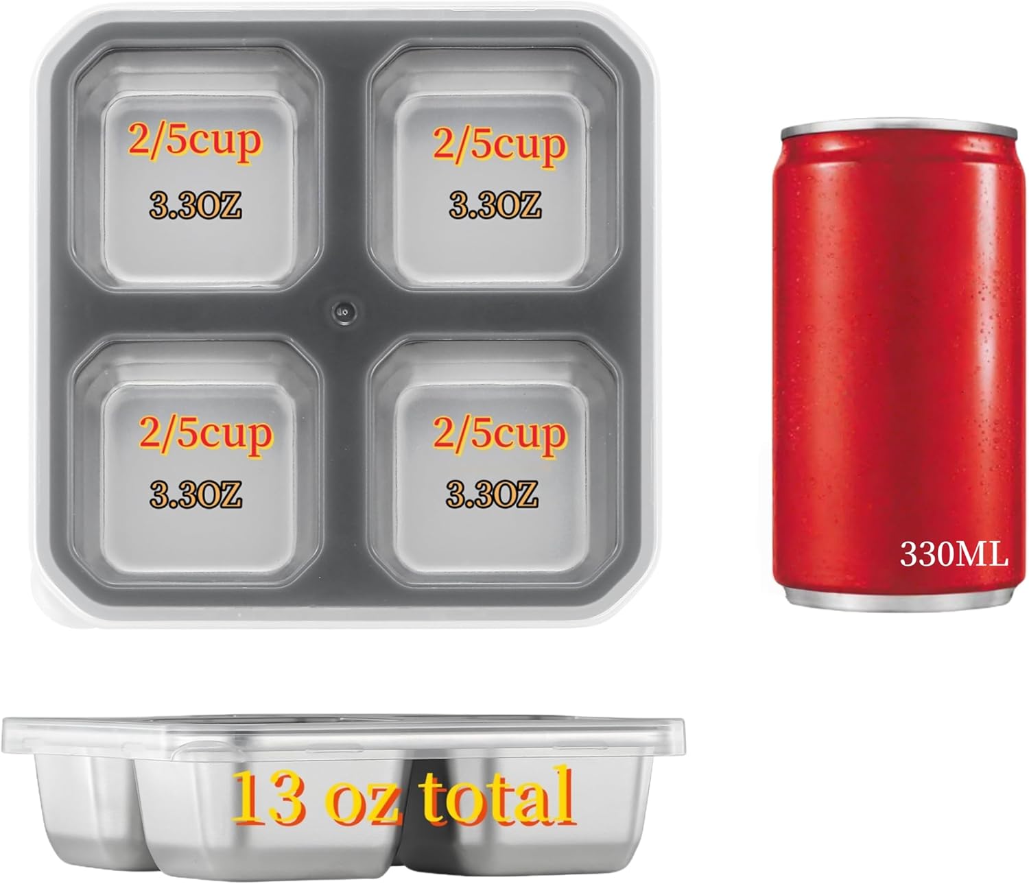 4 Pack Stainless Steel Snack Containers with Lids 4 Compartment Lunch Box for Adults & Kids Meal Prep Bento Box Containers Reusable - Image 2