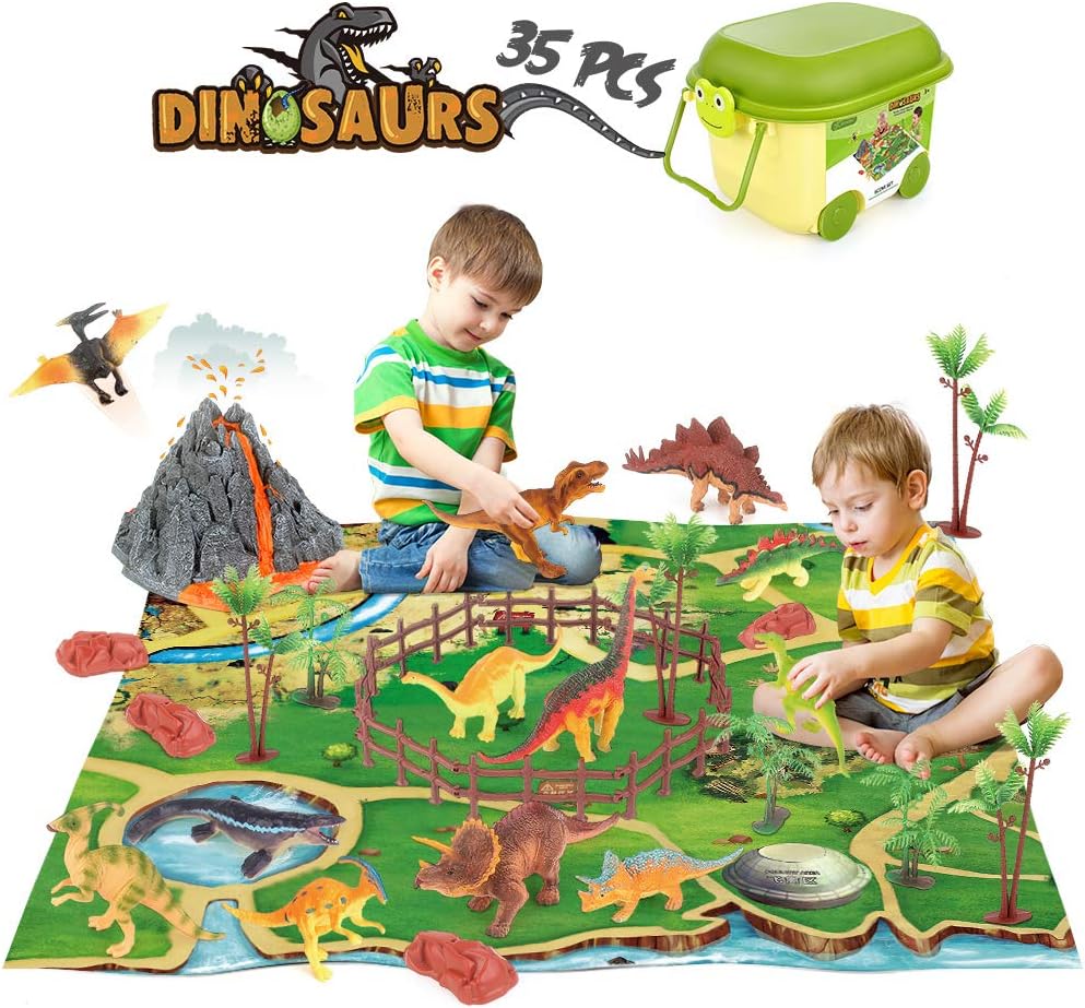 Dinosaur Toys Figure Playset with Play Mat Volcano Educational Preschool Dinosaurs Action Figure Create a Dino World Including T-Rex,Triceratops,Toy Activity Gifts for Kids Boys Girls Toddler : Toys & Games