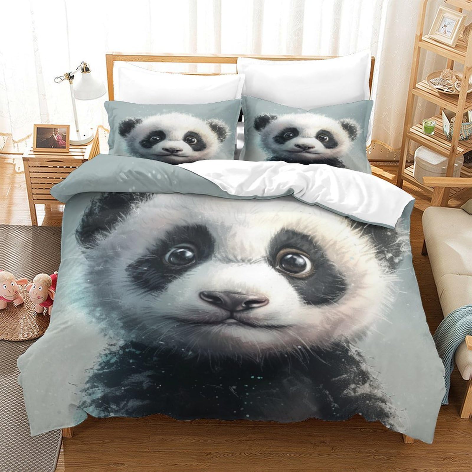 Housse de couette panda 3D déco de chambre parentale moderne lit super king size