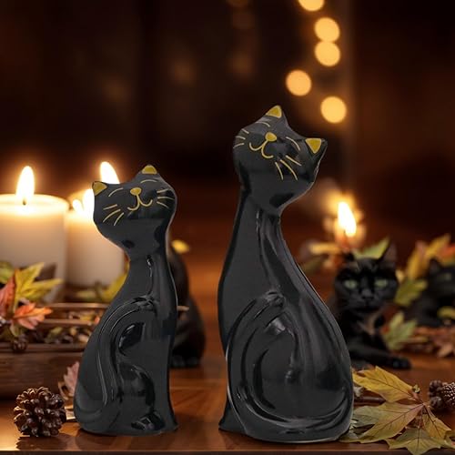 Miniatura 2 de Wisifayardin 2 figuras y estatuas de gato negro para decoración del hogar, figura de gato negro para amantes de los gatos