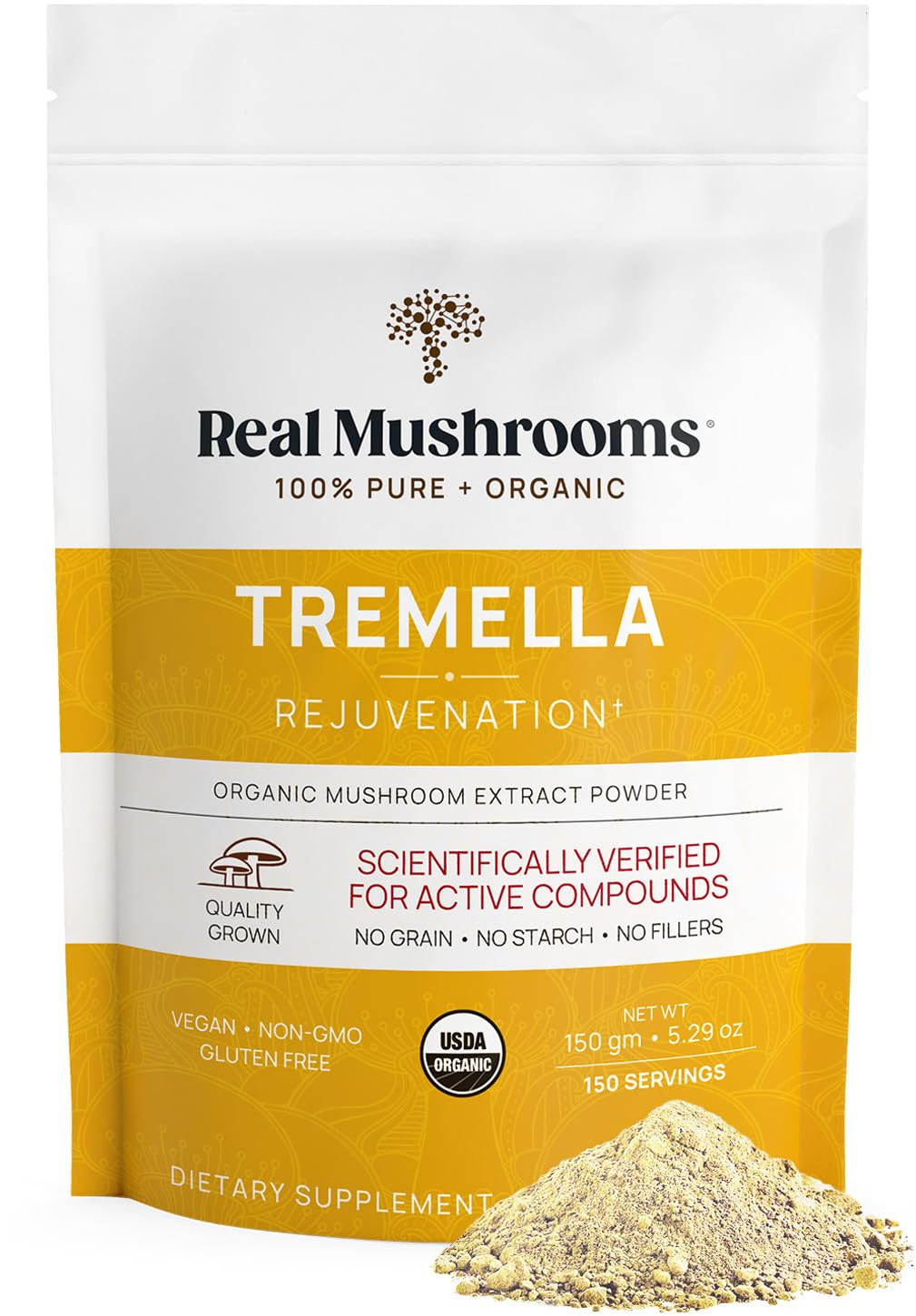 Real Mushrooms Tremella Mushroom Powder – Organic Tremella Extract from Fruiting Body – for Daily Wellness Routine – Vegan, Non-GMO, No Fillers – 150 Servings Mushroom Blend SupplementsUSDA Organic