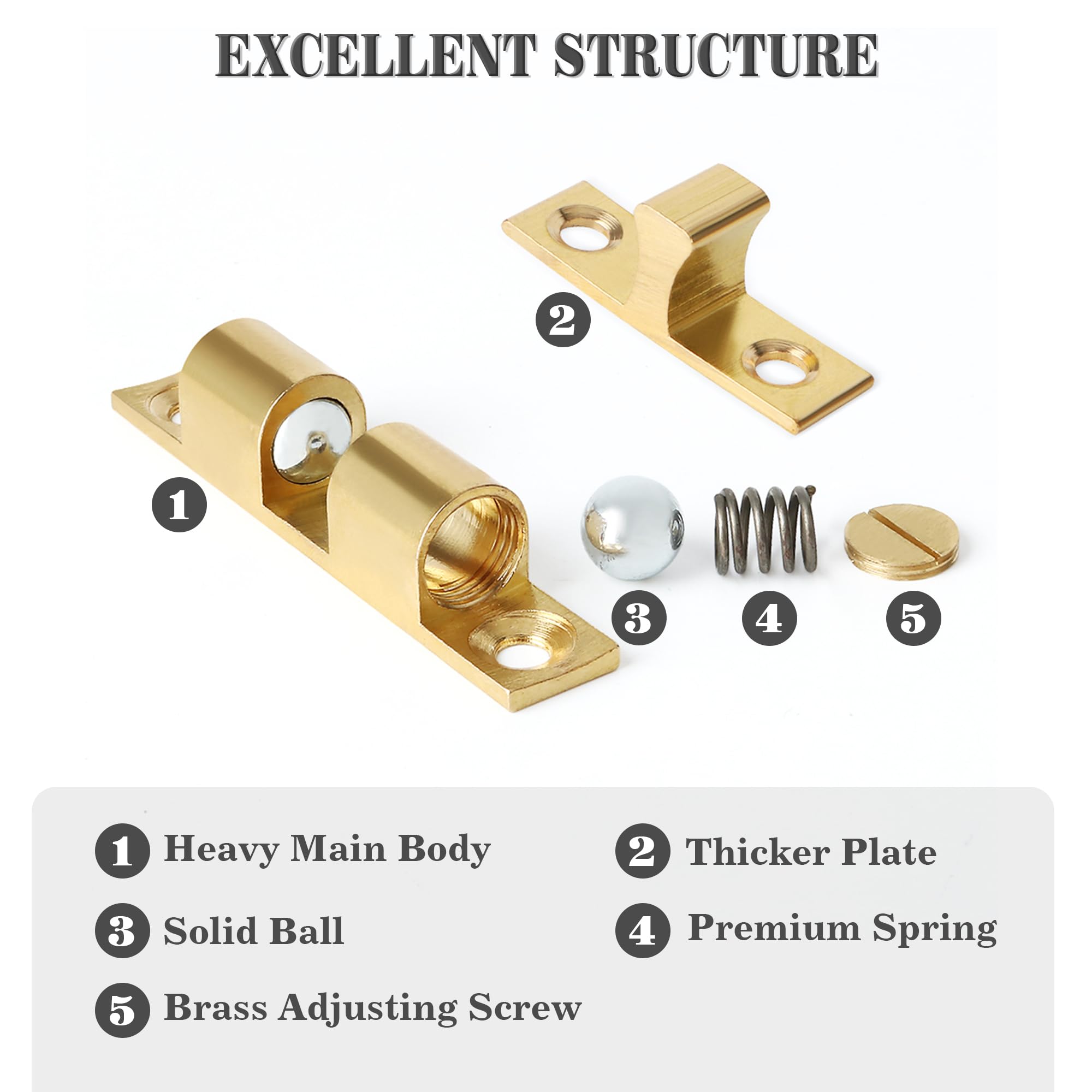 Alise 40mm Brass Double Roller Catch Cabinet Latches Door Catch,Gold,4 Pcs 4