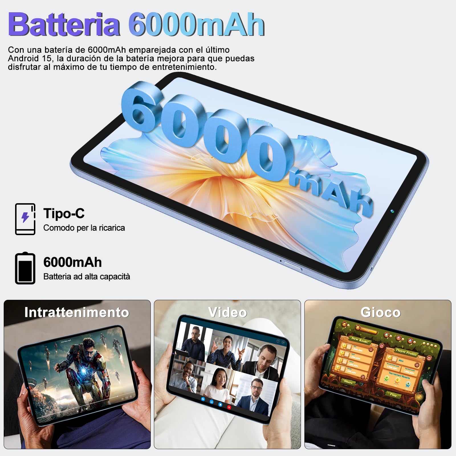 Tablet 10 Pollici Android 15 con 22 GB RAM+128 GB ROM, Gemini AI, Verde