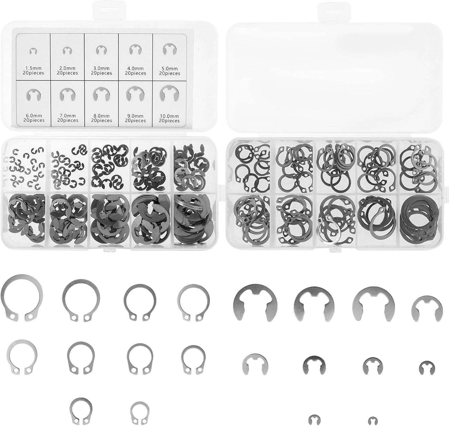 300Pcs EClips Assortment Set M1.5M10 304 Stainless Steel