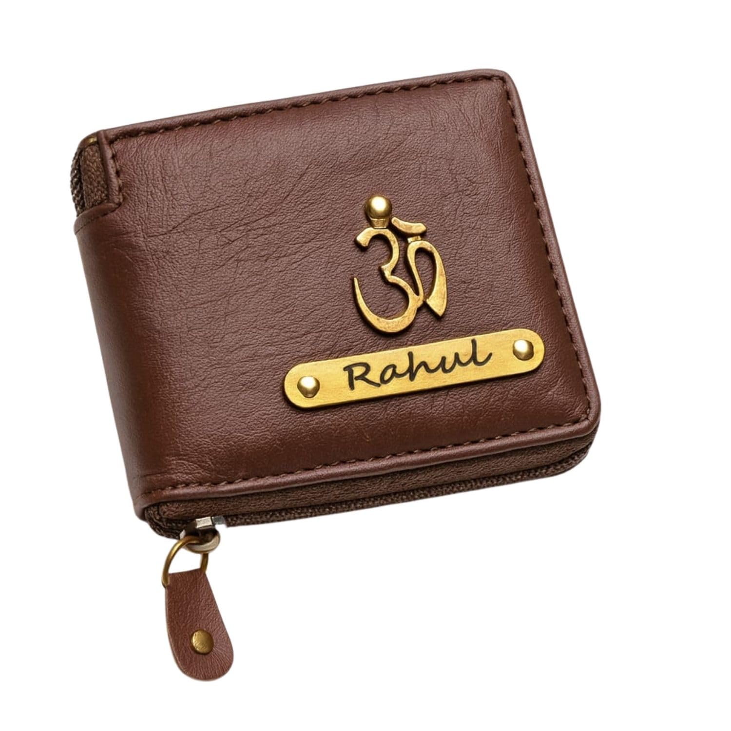 Personalized Men's Camouflage Pattern Zip-Around Wallet with Custom Name Tag and Cap Charm, Brown Bifold Design with Gift Box.-image-42