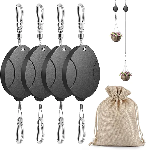 Histely 2025 Upgraded Retractable Plant Hanger 4PCS - Heavy Duty Plant Pulleys for Hanging Plants, Outdoor Adjustable Hooks, Durable Plant Pulley for Garden Baskets Pots,Birds Feeder