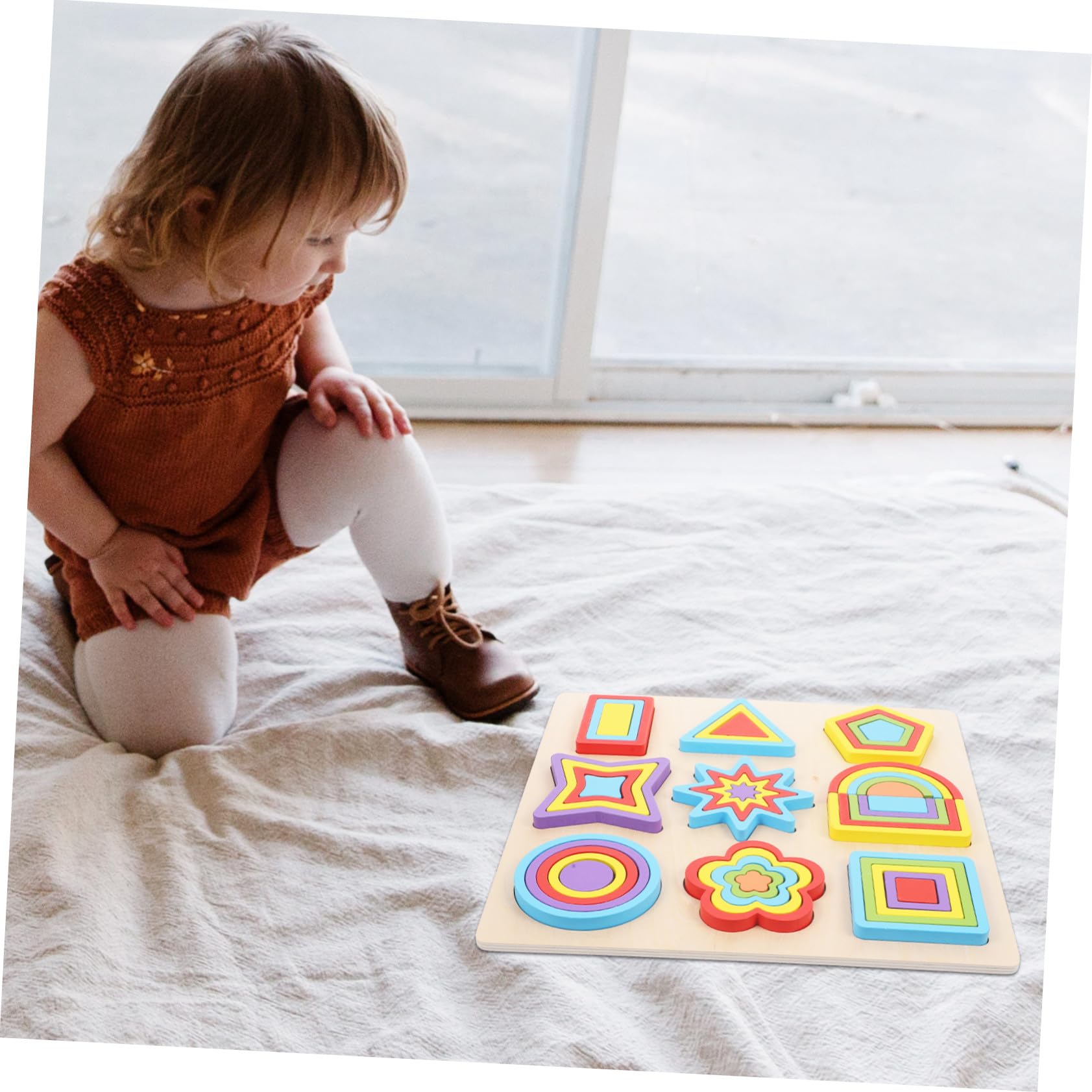 Bloques de Madera para Rompecabezas de Formas Geométricas Juguete Educativo Montessori de Desarrollo Motricidad Fina y Creatividad Seguro y Duradero para Bebés y Pequeños