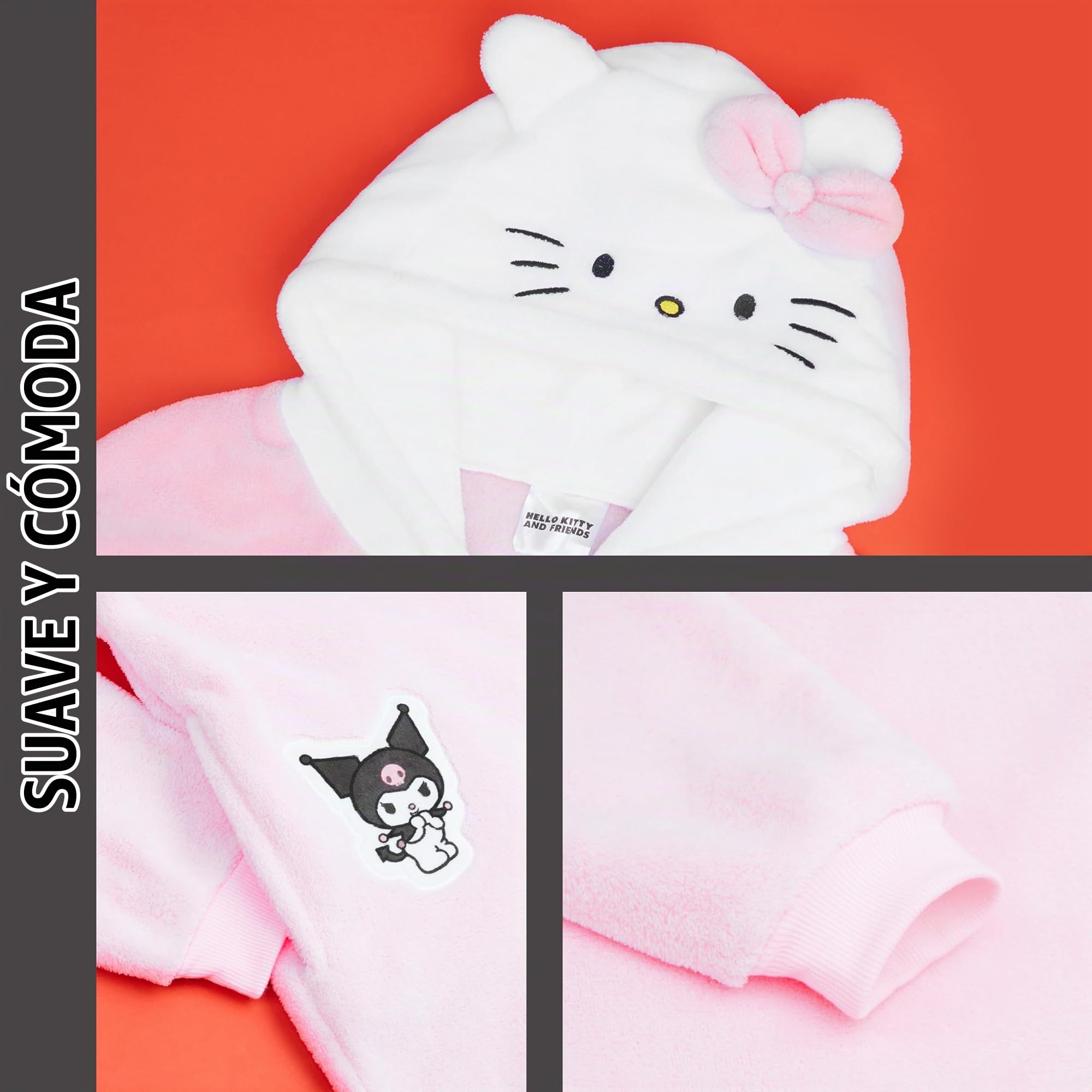 Hello Kitty Sanrio Sudadera Oversize Mujer y Adolescentes, Batamanta Polar con Capucha y Bolsillos, Ropa de Casa Regalo Mujer