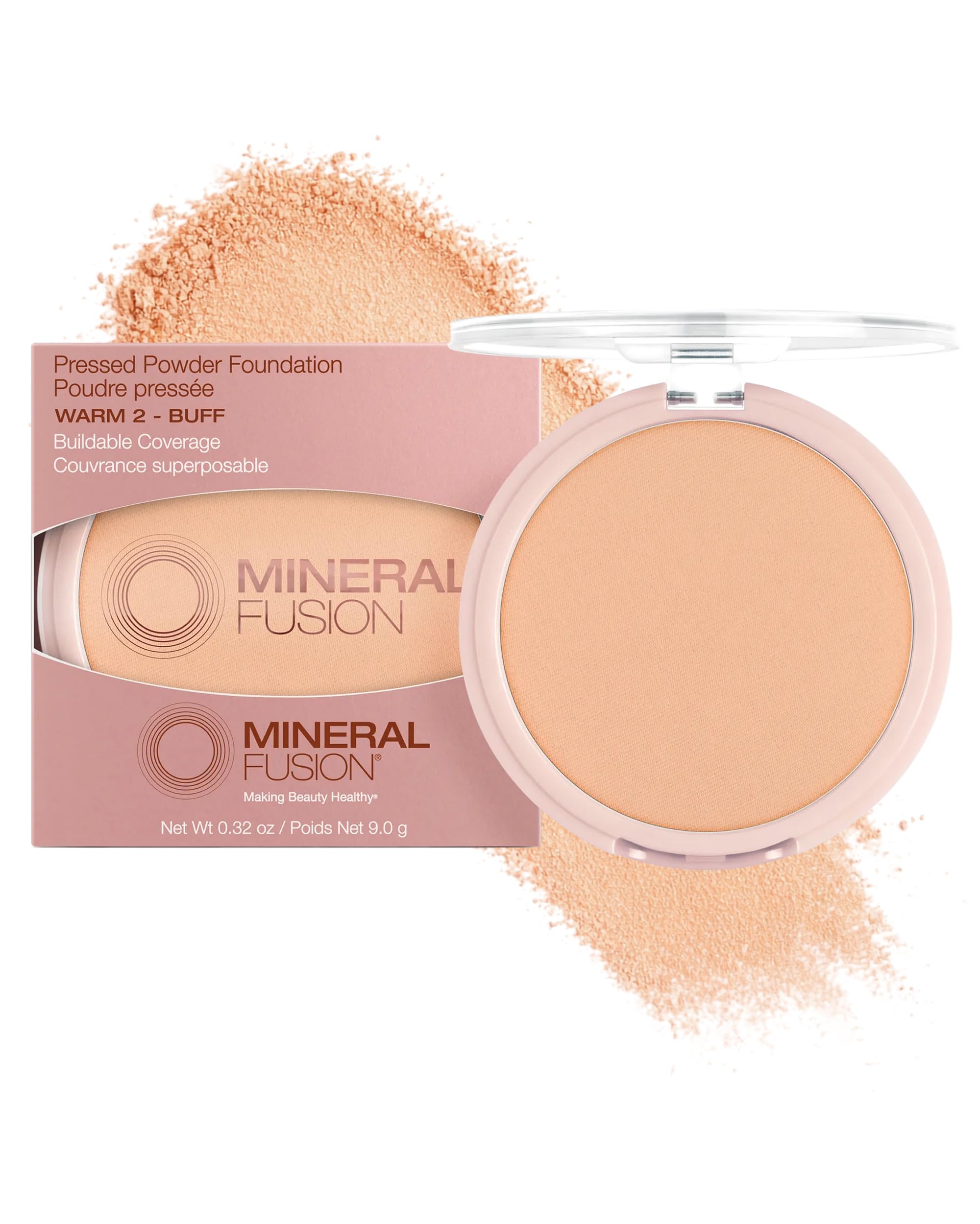 Pressed Powder Foundation - Matte Finish Face Powder for Medium Skin with Yellow Undertones - Age Defying Natural Makeup - Talc Free, Vegan, Hypoallergenic (Warm 2)