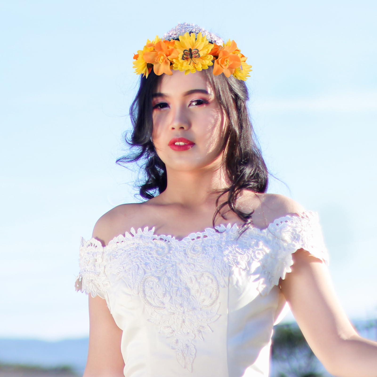 FRCOLOR 4 Piezas diadema de flores de de flores de bohemia diadema de guirnalda de tocados de novia tiaras de novia de falsa tocado de niña tela