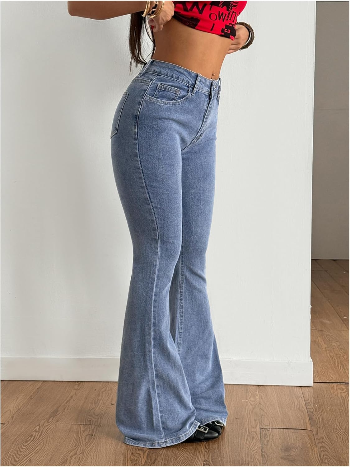 Floerns Women's Y2k Denim Pants High Waisted Flare Leg Trendy Stretchy Bootcut Jeans