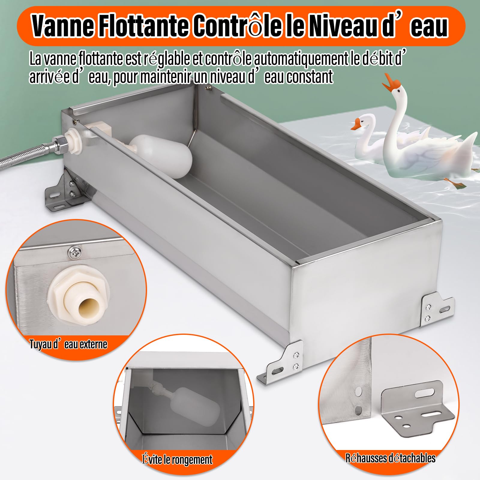 Abreuvoir Automatique Pour ChèVres en Acier Inoxydable Avec Robinet à Flotteur de 1/2 Pouce Abreuvoir Pour Bovins, Chevaux et Chèvres BéTail, Chiens et Volailles Abreuvoirs Fournitures Pour le BéTail