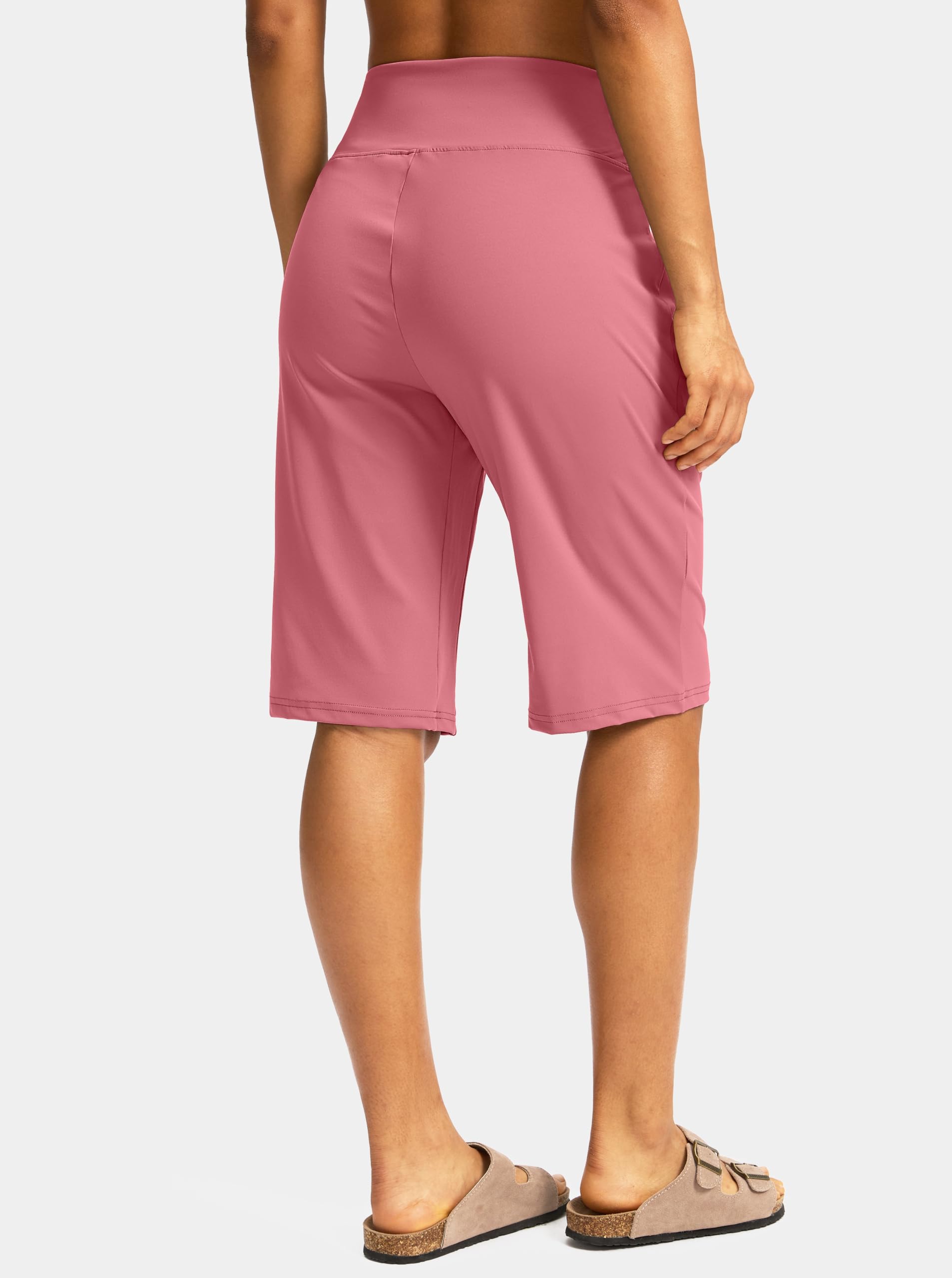 SANTINY Bermuda da donna da 30,5 cm, lunghezza al ginocchio, con tasche, a vita alta, elasticizzati, casual, da passeggio