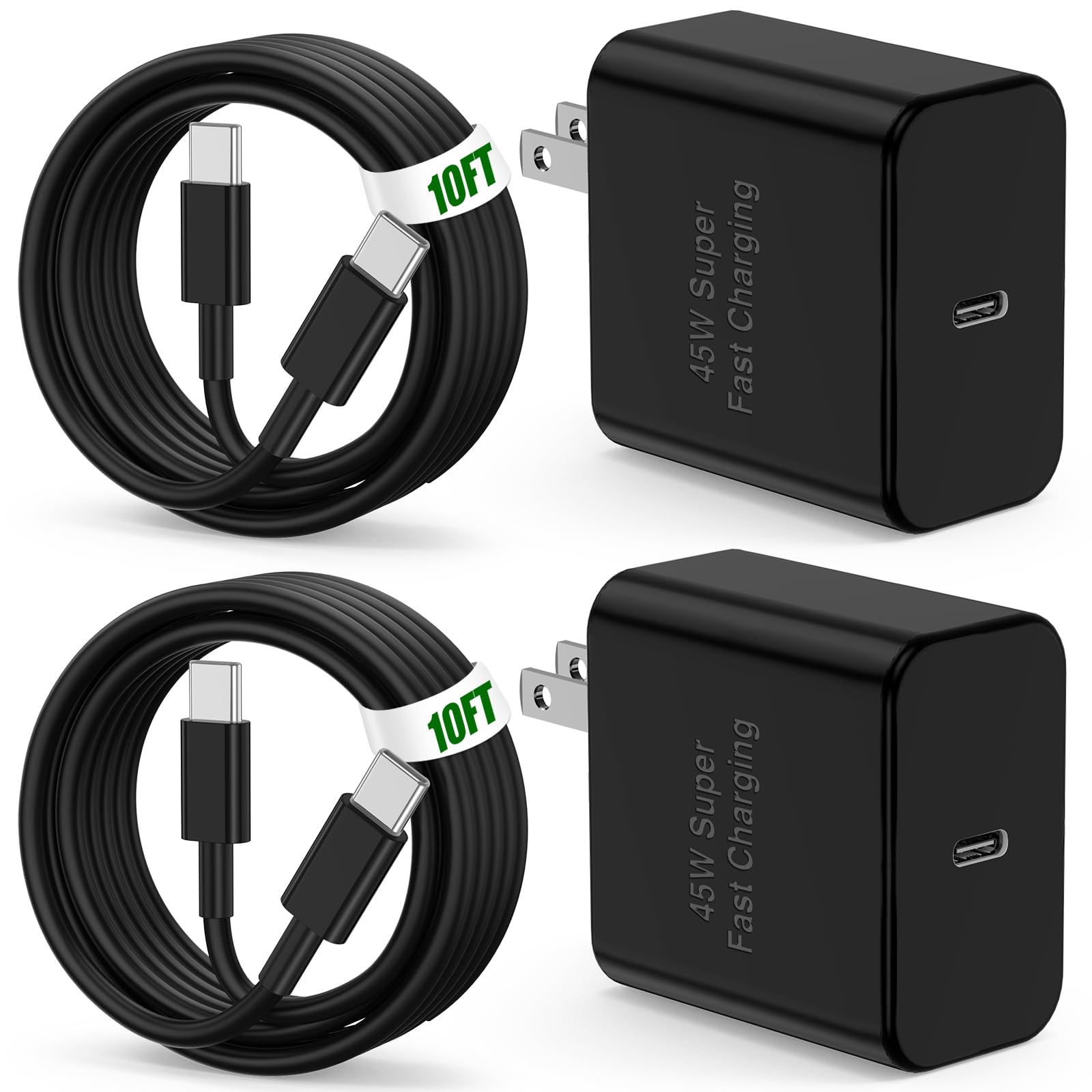 2 Pack 45W Super Fast Charger Type C for Samsung Galaxy S25 S24 Ultra,Fast Charger USB C with 10FT Type C Charging Cord for Samsung Galaxy S23/S22/S21/Note10/20,Android,Galaxy Tab A9+ Tablet
