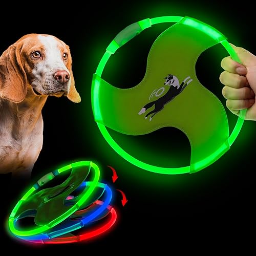 Juguetes para perros voladores de disco volador para perros, juguete de nailon que brilla en la oscuridad, con 3 modelos de luz, juguetes flotantes