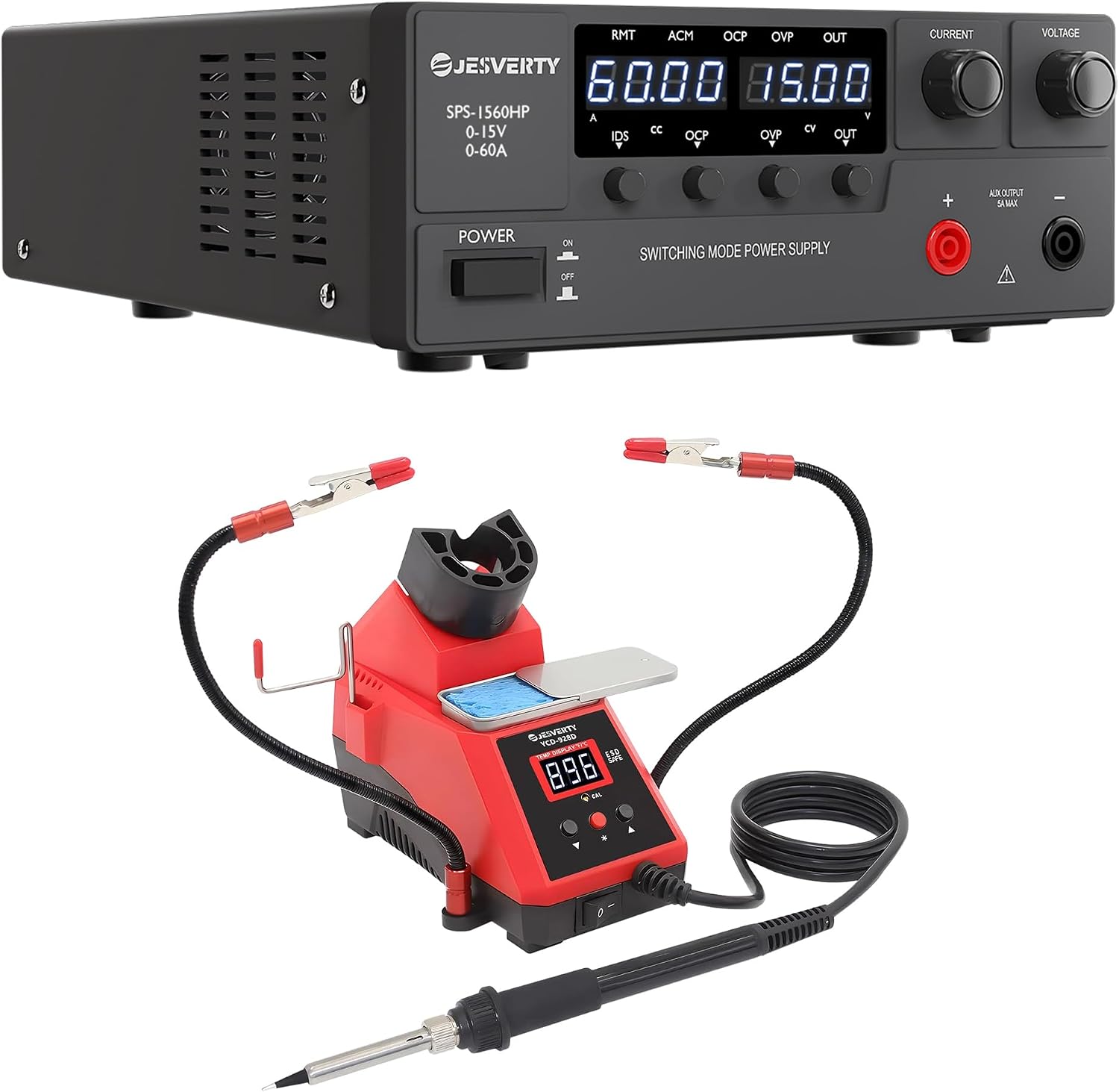 DC Power Supply Variable, 0-15V 0-60A 900W& 60W Digital Display Soldering Iron Station