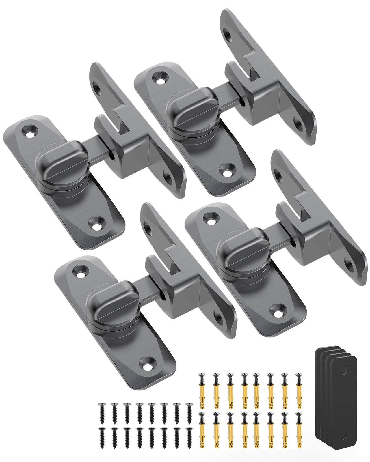 90/180 Degree Barn Door Latch Lock with Spacer, Grey, 4 Pack