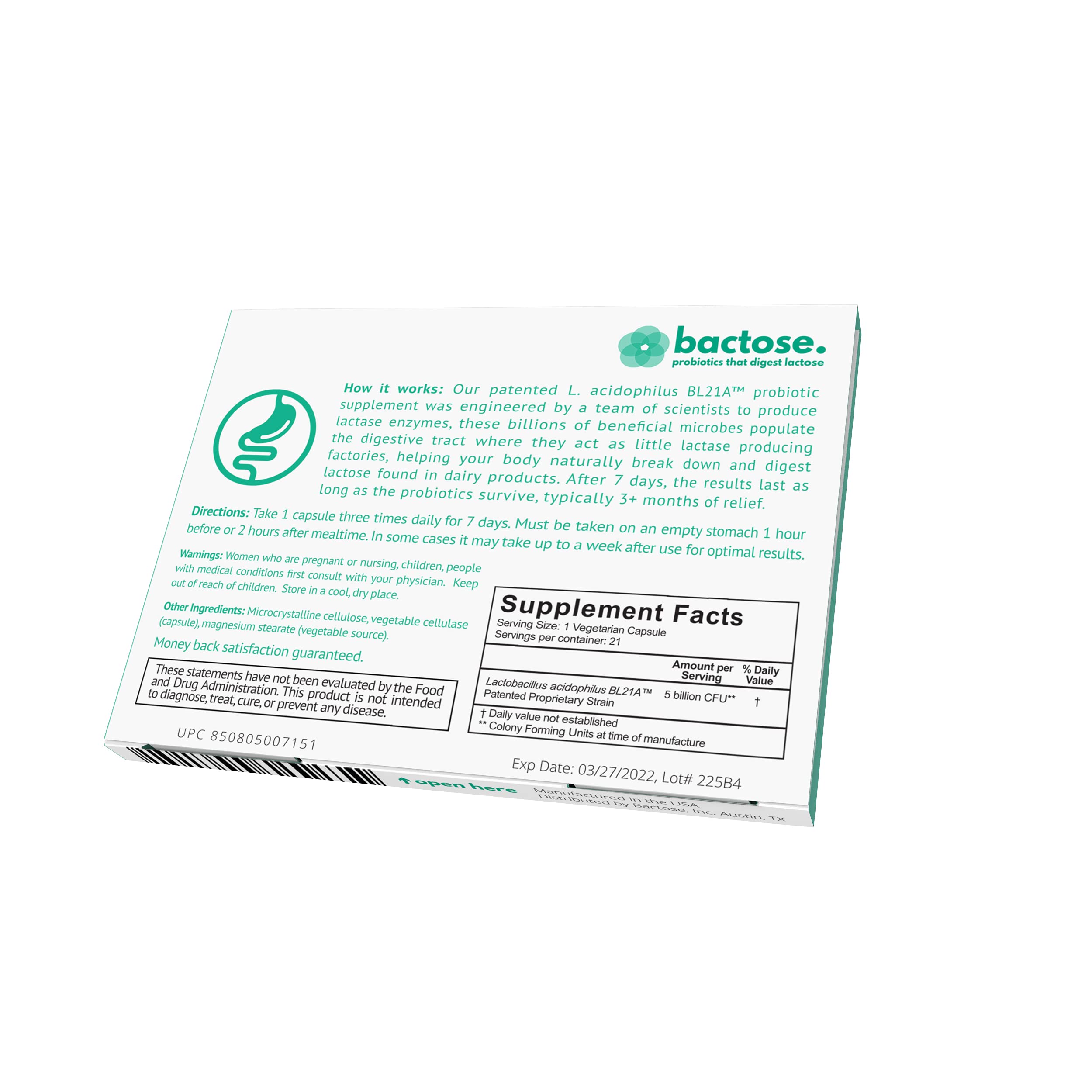 Bactose Probiotic LongTerm Lactose Intolerance Relief One 7 Day