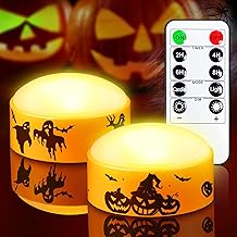 2 Pack LED Halloween Pumpkin Lights with Remote and Timer, Battery Operated Flameless Flickering Orange Jack-o'-Lanterns, Electric Orange Halloween Candle Light for Outdoor Pumpkins Decorations