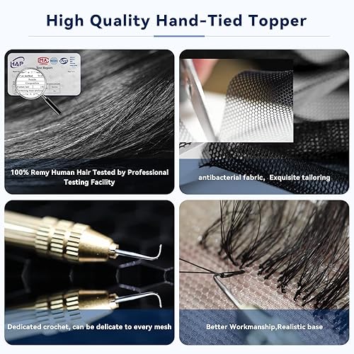 Miniatura 3 de EMMOR Cubrepelo para mujer, 100% cabello humano Remy para mujeres con adelgazamiento, cubierta de pérdida de cabello, cabello gris, tres clips en la
