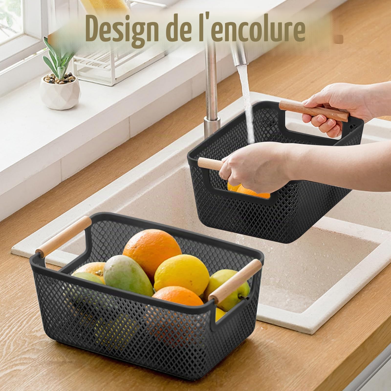 Lot de 6 boîtes de rangement noires sans couvercle