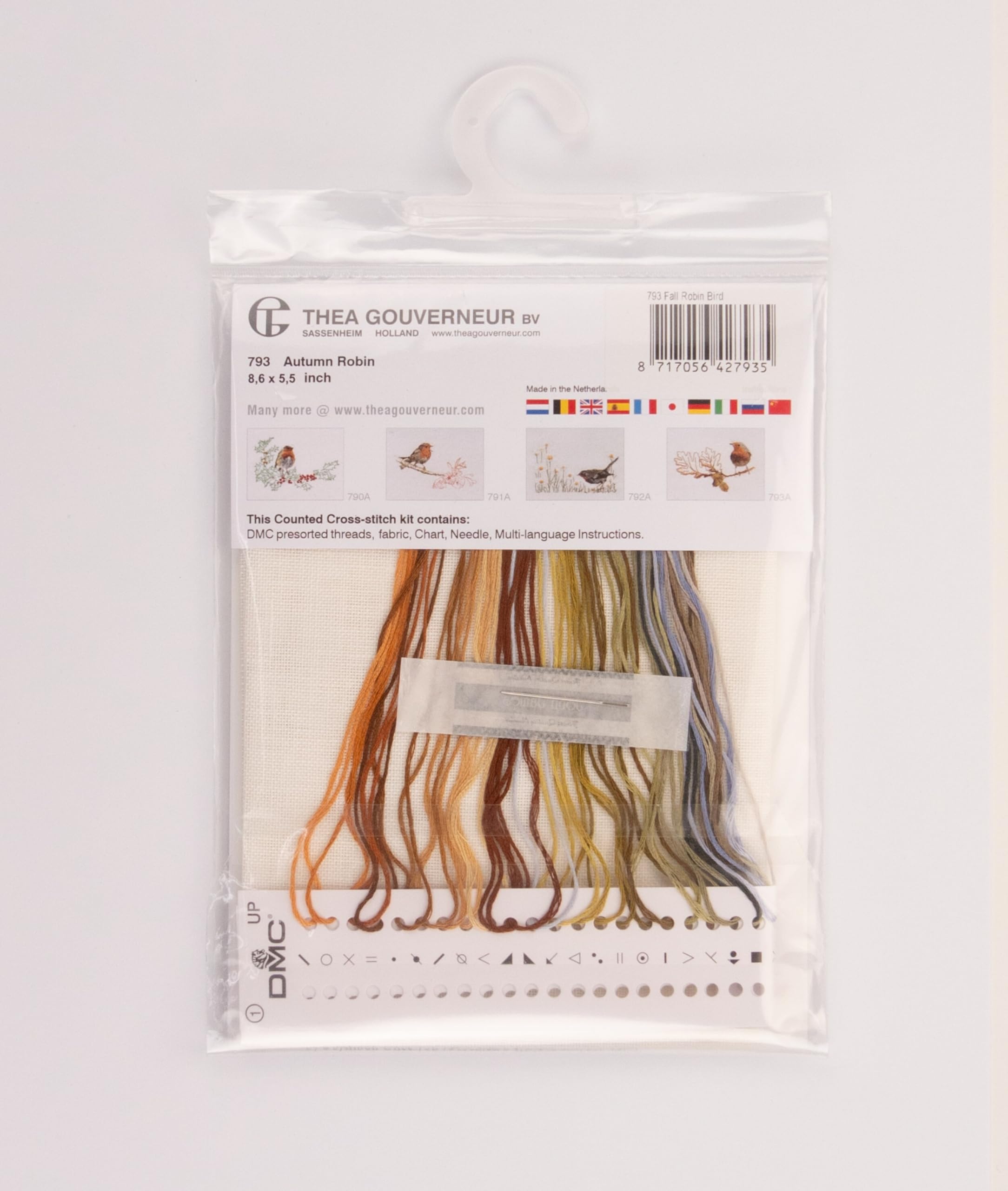Thea Gouverneur, Counted Cross Stitch Kit, Fall Robin Bird, Aida, 16 Count, Embroidery Kit for Adults - Image 4