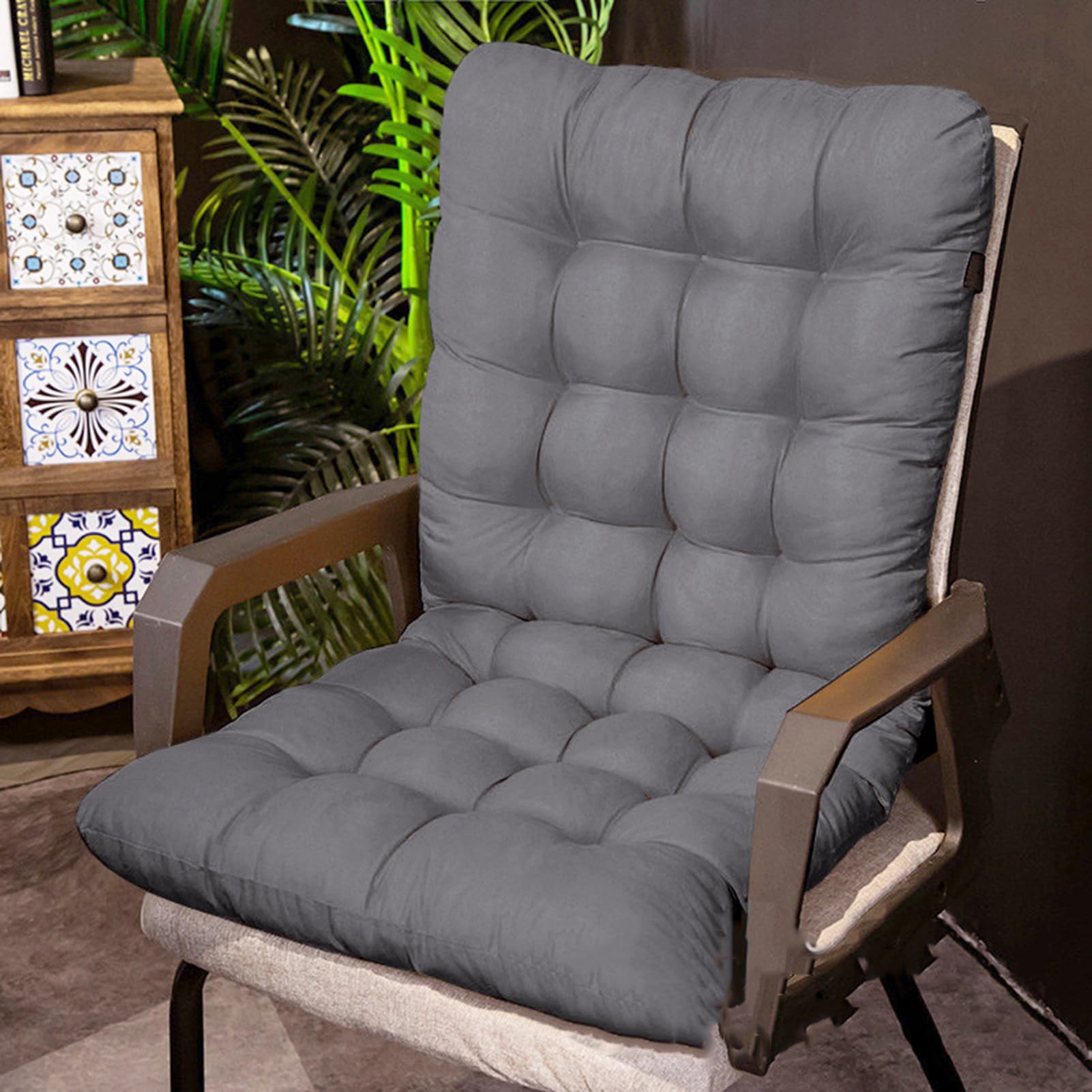 TYYCKJ Garden Rocking Chair Cushion, Low Back Chair Pads Seat Support Cushion with Ties, Replacement Cushions for Garden Dining Patio, Use Chairs and Outdoor Furniture,Dark Gray,45 * 155cm