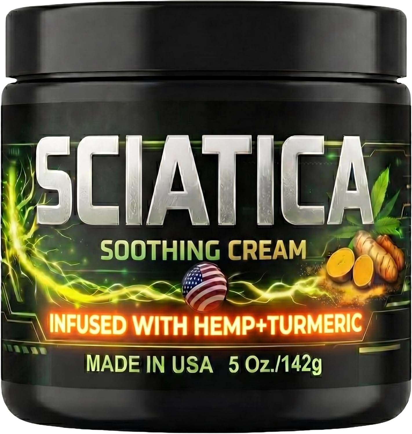 Sciatica Nerve Cream with Hemp Oil, Turmeric, Aloe & Lavender – Sciatic Nerve Comfort Cream for Lower Back & Legs – 5 oz – Non-Greasy Formula for Men & Women – Lab Tested, Made in USA