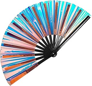 Large Clack Hand Rave Fan Holographic Folding Popping Line Dance Fan Foldable Handheld Clacking Fans for Line Dancing Craft Laser Rave Accessories for Festival Rainbow Outfits Party Club(Light Blue)