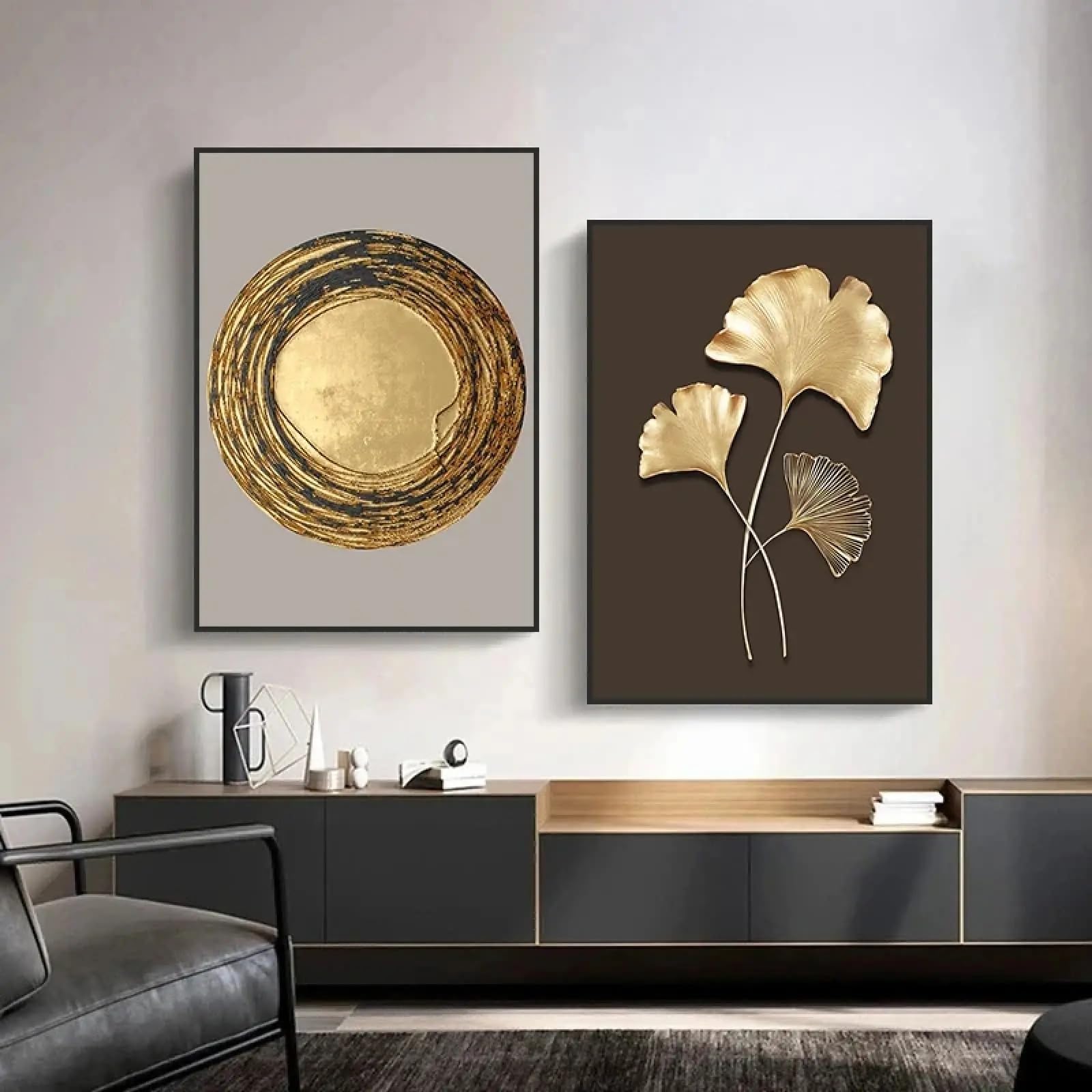Toile murale minimaliste avec feuilles dorées chic XINBAO