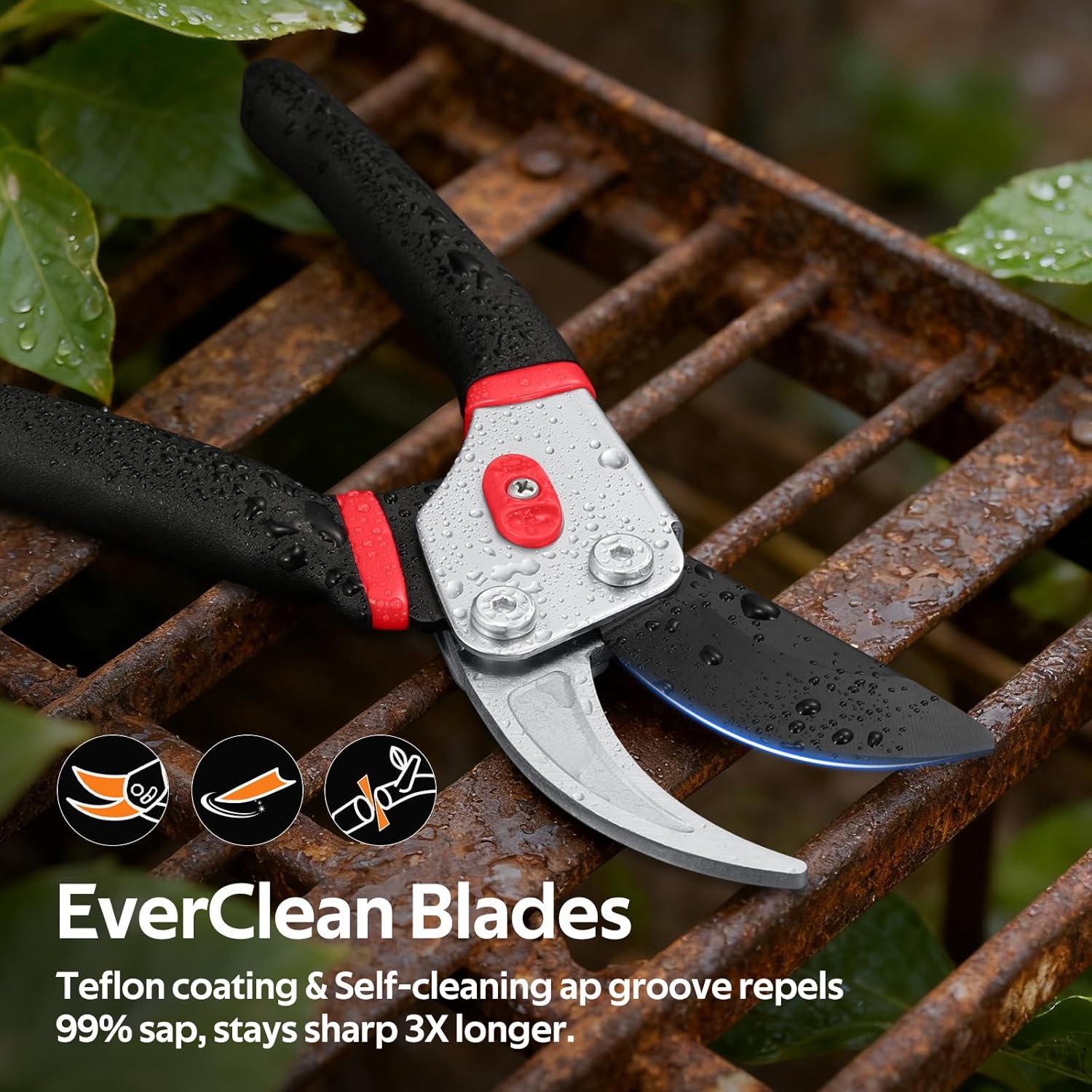 8.5”Garden Pruner with Jam-Proof Spring & Ever-Sharp SK5 Blade
