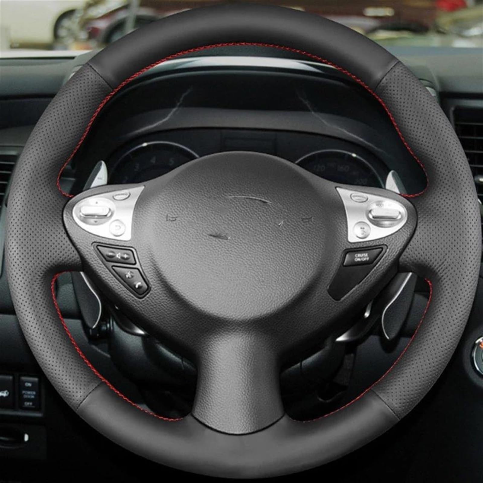 Coprivolante Per Auto Treccia In Pelle Microfibra Perforata Con Aghi E Fili Per FX FX35 FX37 FX50 QX70(Nero)