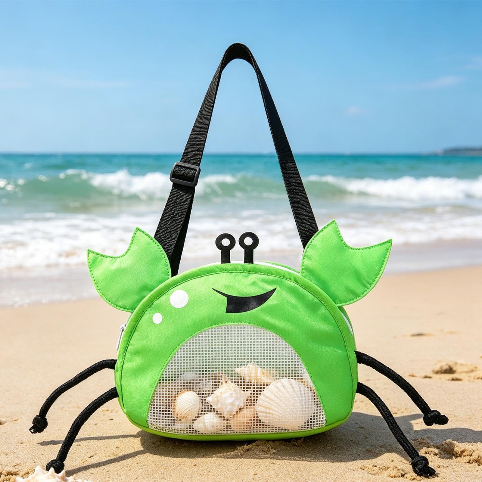 Borsa A Rete Porta Giocattoli Da Spiaggia A Forma Di Granchio Per Raccolta | Borsa da Spiaggia in Rete con Cinghie Regolabili Per Campeggio Picnic Viaggi Vacanze Lago Piscina