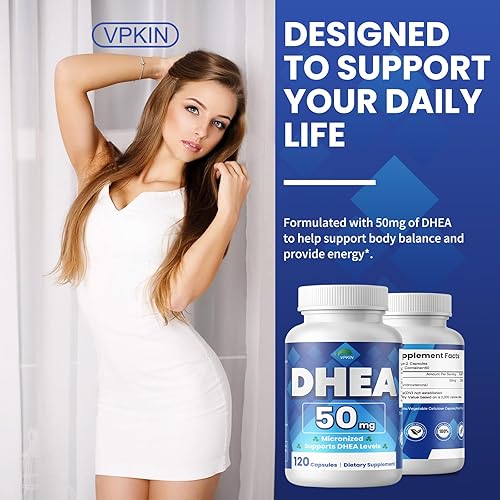 Miniatura 5 de Suplemento DHEA de 50 mg para hombres y mujeres, fuerza máxima, grado micronizado para una mejor absorción, apoyo inmunológico, sin OMG, sin gluten,