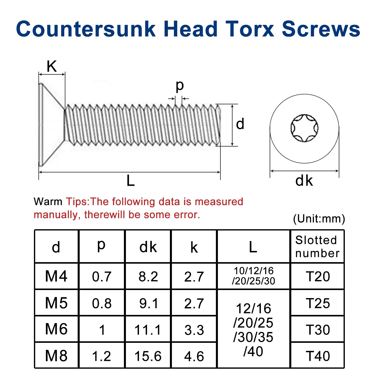 Drenky 20 Pezzi M4 X 10 mm Vite Torx A Testa Svasata Nero Viti Torx in Acciaio Inossidabile Antiruggine Filettatura Completa Bullone Meccanico Per Macchine Utensili E Mobili Per La Casa