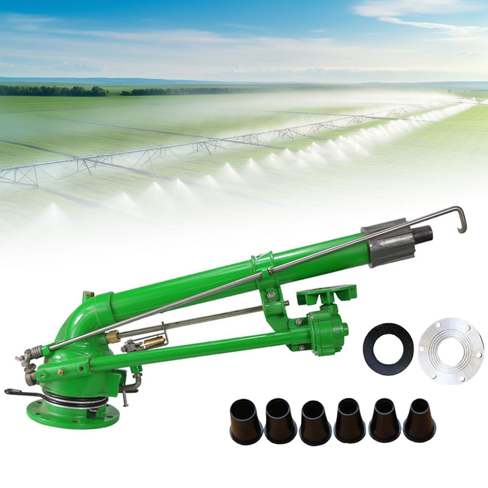 Aspersor de riego agrícola for césped agrícola con boquillas de repuesto | Rociador riego giratorio 360° for áreas grandes, alcance 22-41m/26-53m,aspersor impacto por impulso for granjas(Inlet 50 mm)